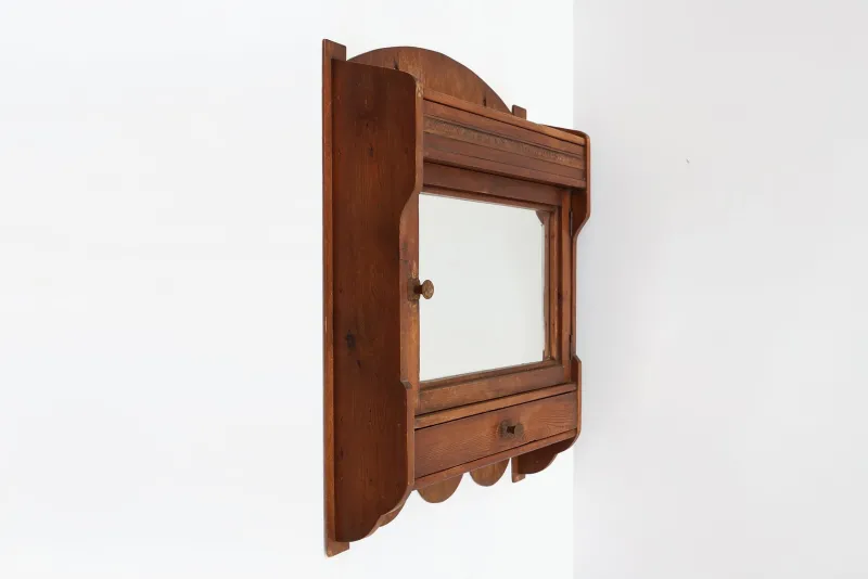 Pamono French Rustic Oak Mirrored Medicine Cabinet, 1900s> Shelves & Wall Units