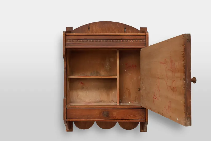 Pamono French Rustic Oak Mirrored Medicine Cabinet, 1900s> Shelves & Wall Units