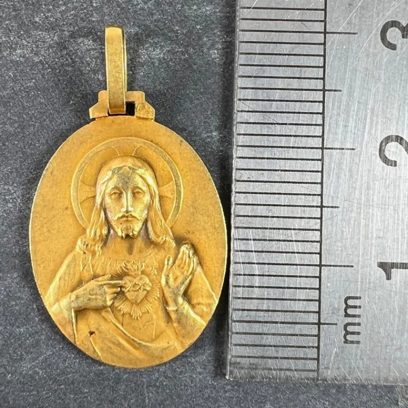 Pamono French Sacred Heart Madonna and Child 18k Yellow Gold Medal Pendant from Perriat, 1930s> Necklaces