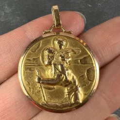 Hot Pamono French Saint Christopher 18k Yellow Gold Charm Pendant, 1950s