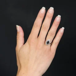 Best Pamono French Sapphire and Diamonds Ring in 18 Karat White Gold, 1970s