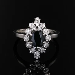 Best Pamono French Sapphire and Diamonds Ring in 18 Karat White Gold, 1970s