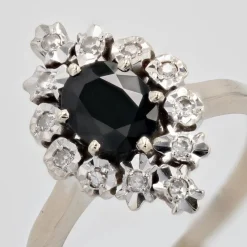 Best Pamono French Sapphire and Diamonds Ring in 18 Karat White Gold, 1970s