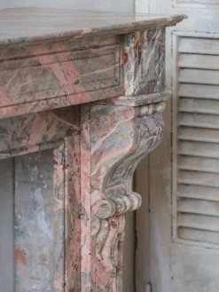 Pamono French Sarrancolin Marble Modillion Fireplace, 1890s><noscript><img width=