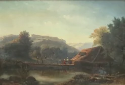 Pamono French School Artist, Le Lavoir, Oil on Canvas, 19th Century, Framed><noscript><img width=