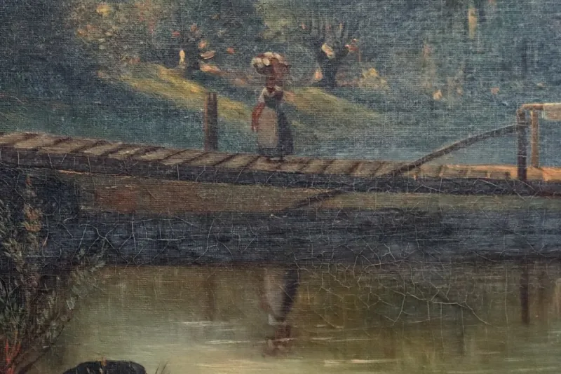Pamono French School Artist, Le Lavoir, Oil on Canvas, 19th Century, Framed> Classical
