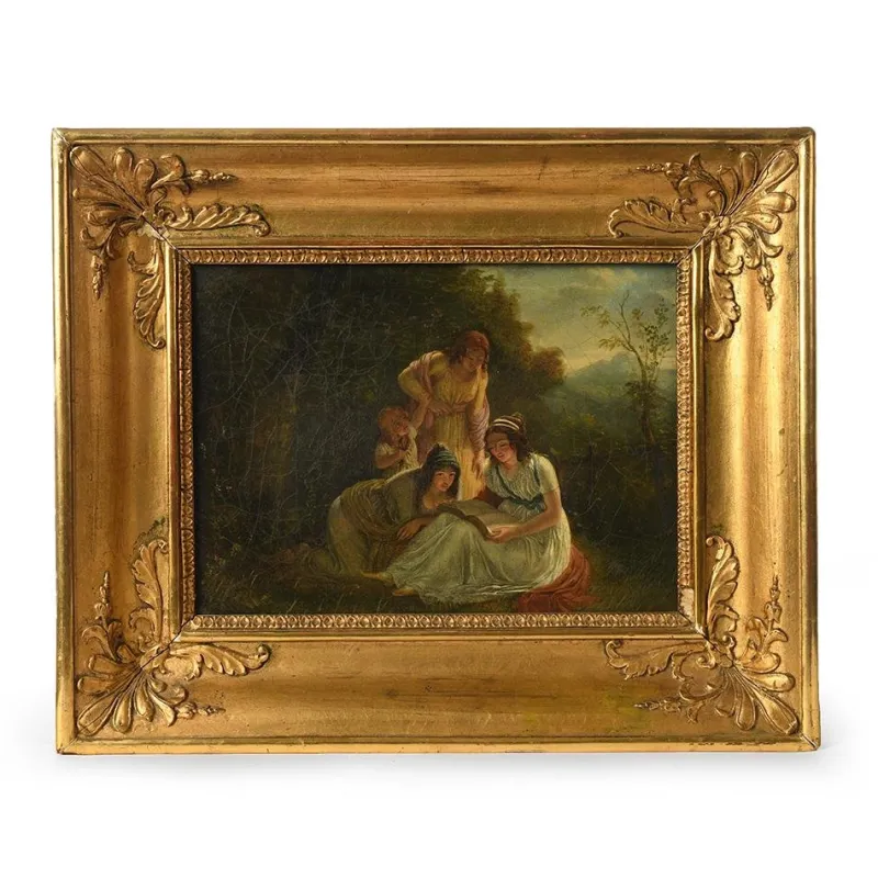 Pamono French School Artist, Reading in the Woods, Late 18th Century, Oil Painting, Framed> Old Masters