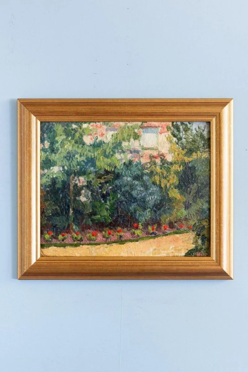 Sale Pamono French School, The Garden in Chelles, Oil Painting on Board, 1914