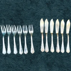 Pamono French Silver Plated Fish Cultery Filets Pattern by Sfam Lorfèvrerie De Chambly, 1920, Set of 12> Cutlery & Serving Utensils