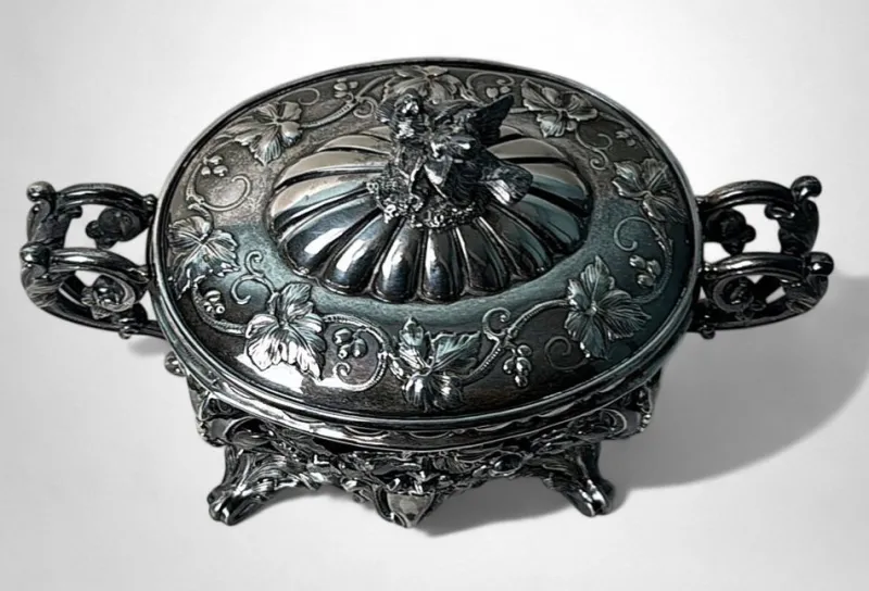 Best Pamono French Silver Sugar Bowl with Cobalt Blue Glass, 1840s