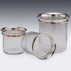 Pamono French Silver-Mounted Glass Ice Buckets & Champagne Cooler by Cartier, 1990s, Set of 3><noscript><img width=