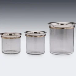Pamono French Silver-Mounted Glass Ice Buckets & Champagne Cooler by Cartier, 1990s, Set of 3><noscript><img width=