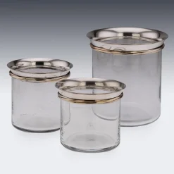 Pamono French Silver-Mounted Glass Ice Buckets & Champagne Cooler by Cartier, 1990s, Set of 3><noscript><img width=