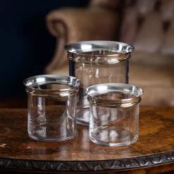 Pamono French Silver-Mounted Glass Ice Buckets & Champagne Cooler by Cartier, 1990s, Set of 3><noscript><img width=
