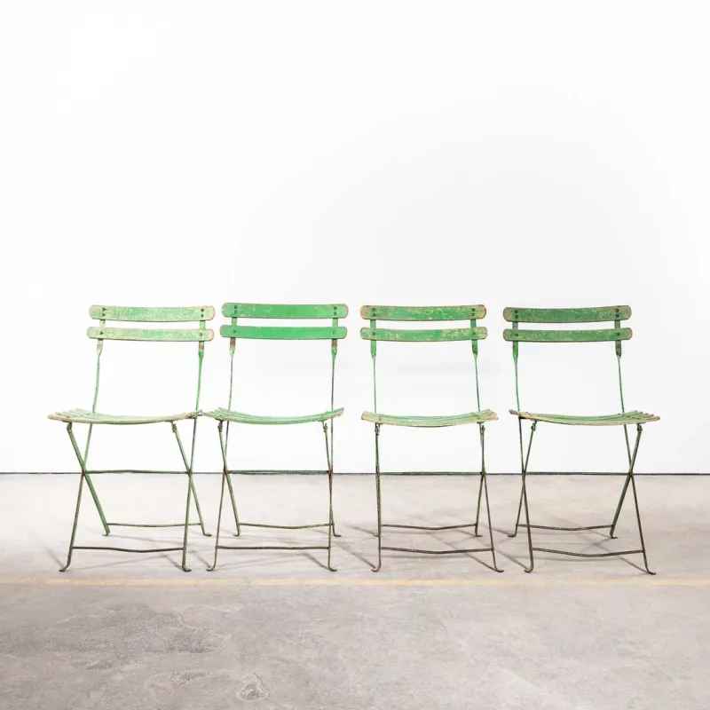 Pamono French Slatted Green Outdoor Folding Chairs, 1950s, Set of 4> Garden Seating