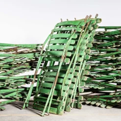 Pamono French Slatted Green Outdoor Folding Chairs, 1950s, Set of 4><noscript><img width=