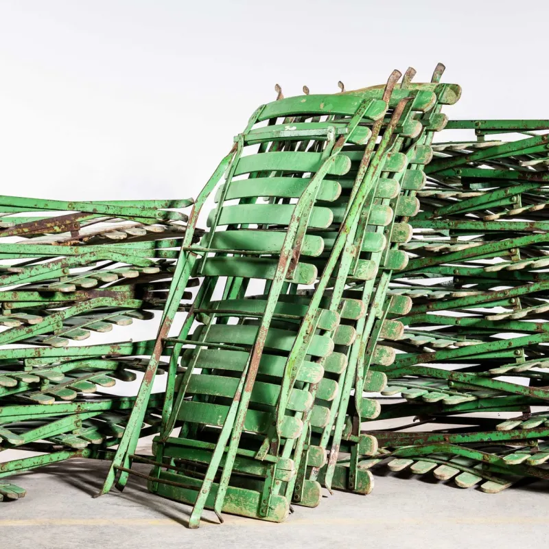 Pamono French Slatted Green Outdoor Folding Chairs, 1950s, Set of 4> Garden Seating