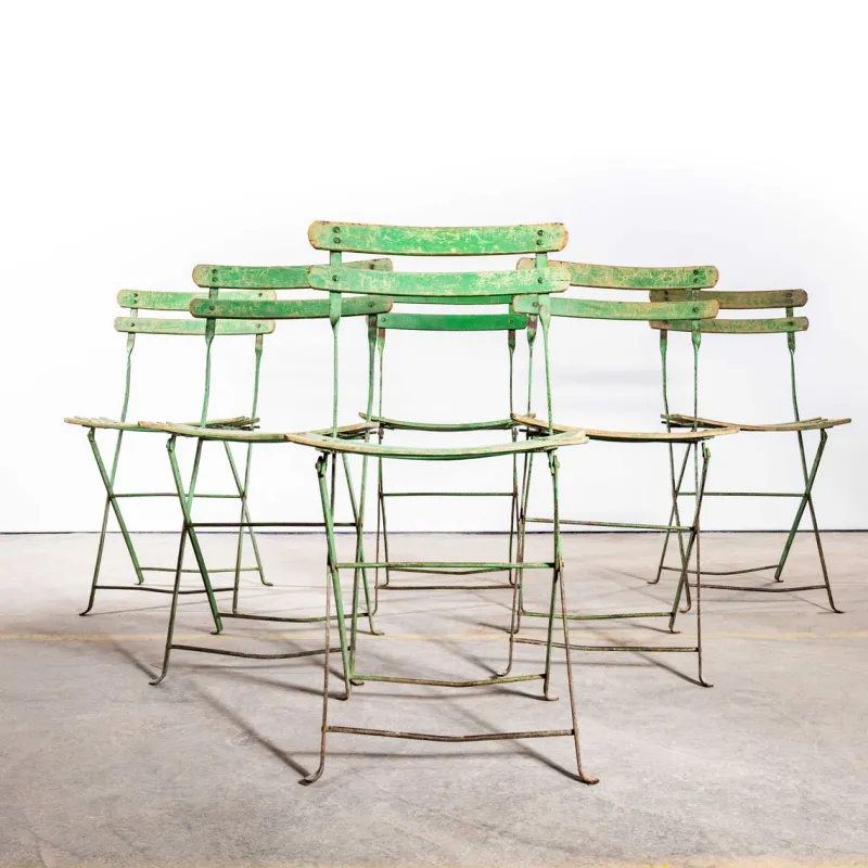 Pamono French Slatted Green Outdoor Folding Chairs, 1950s, Set of 4> Garden Seating