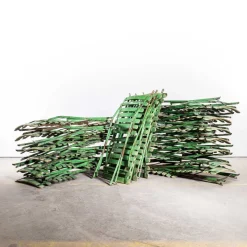 Pamono French Slatted Green Outdoor Folding Chairs, 1950s, Set of 4><noscript><img width=