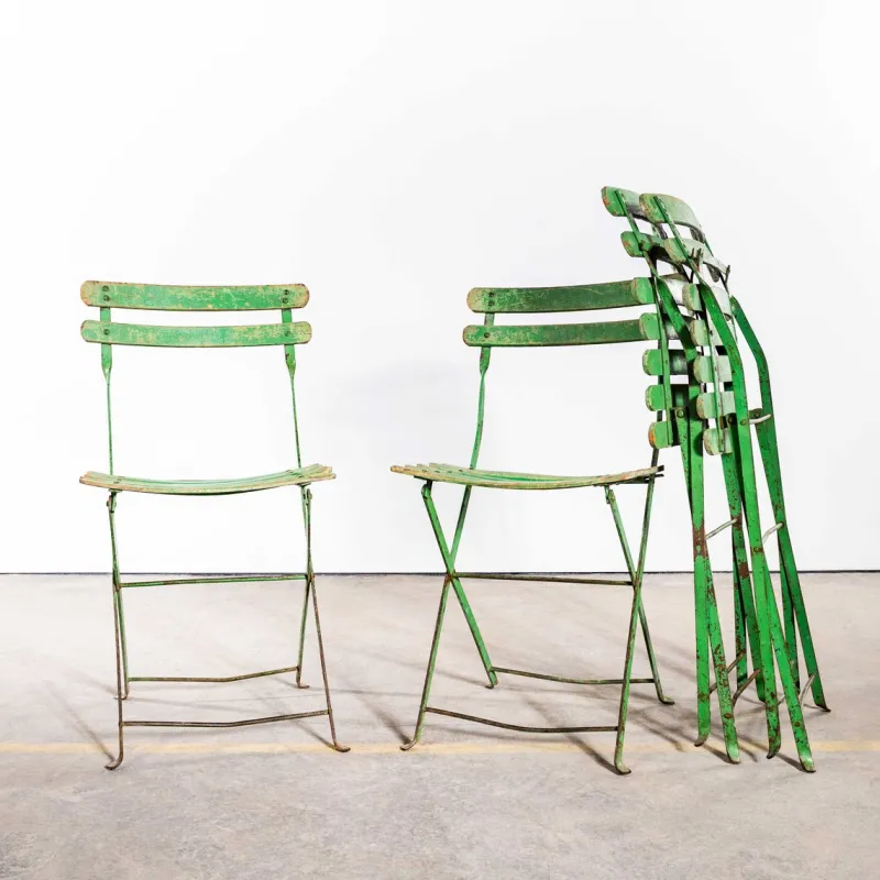 Pamono French Slatted Green Outdoor Folding Chairs, 1950s, Set of 4> Garden Seating