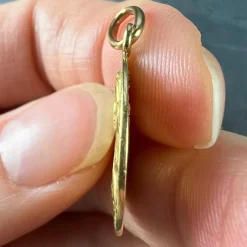 Pamono French St Therese 18k Yellow Gold Religious Medal Pendant, 1920s><noscript><img width=