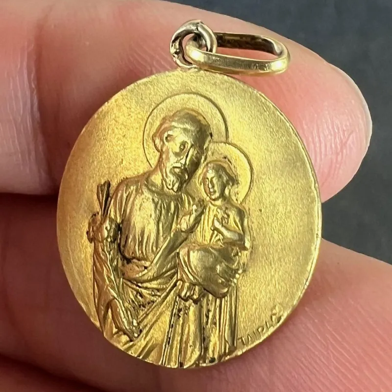 Clearance Pamono French Tairac Saint Joseph and Jesus 18k Yellow Gold Medal Pendant, 1890s