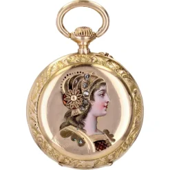 Hot Pamono French 20th Century 18 Karat Yellow Gold Enamelled Pocket Watch, 1890s