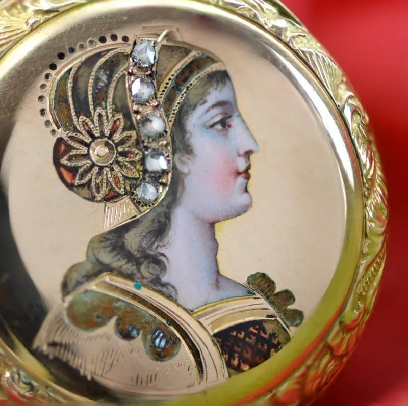 Hot Pamono French 20th Century 18 Karat Yellow Gold Enamelled Pocket Watch, 1890s