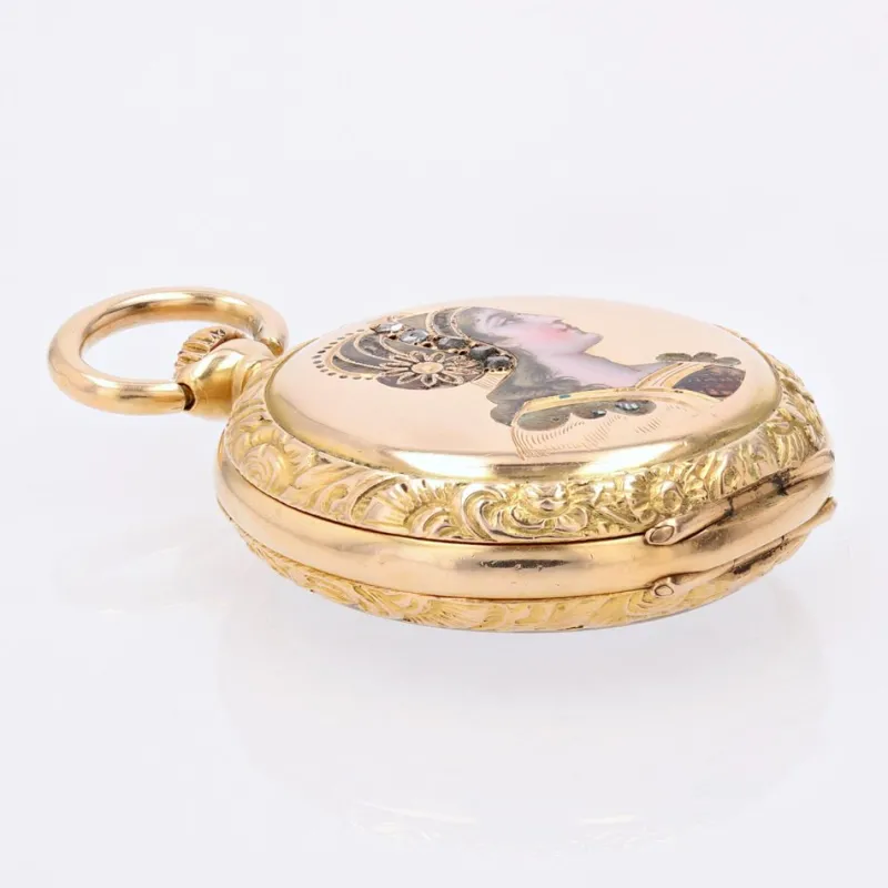 Hot Pamono French 20th Century 18 Karat Yellow Gold Enamelled Pocket Watch, 1890s