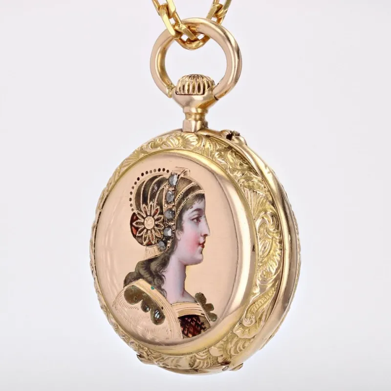 Hot Pamono French 20th Century 18 Karat Yellow Gold Enamelled Pocket Watch, 1890s