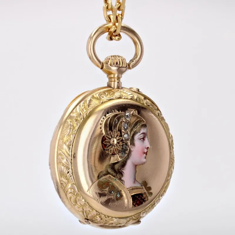 Hot Pamono French 20th Century 18 Karat Yellow Gold Enamelled Pocket Watch, 1890s