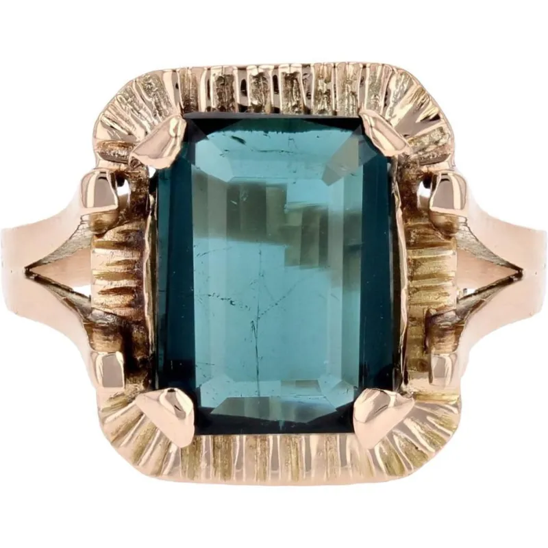 New Pamono French Tourmaline Indigolite Ring in 18 Karat Rose Gold, 1960s