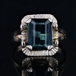 New Pamono French Tourmaline Indigolite Ring in 18 Karat Rose Gold, 1960s