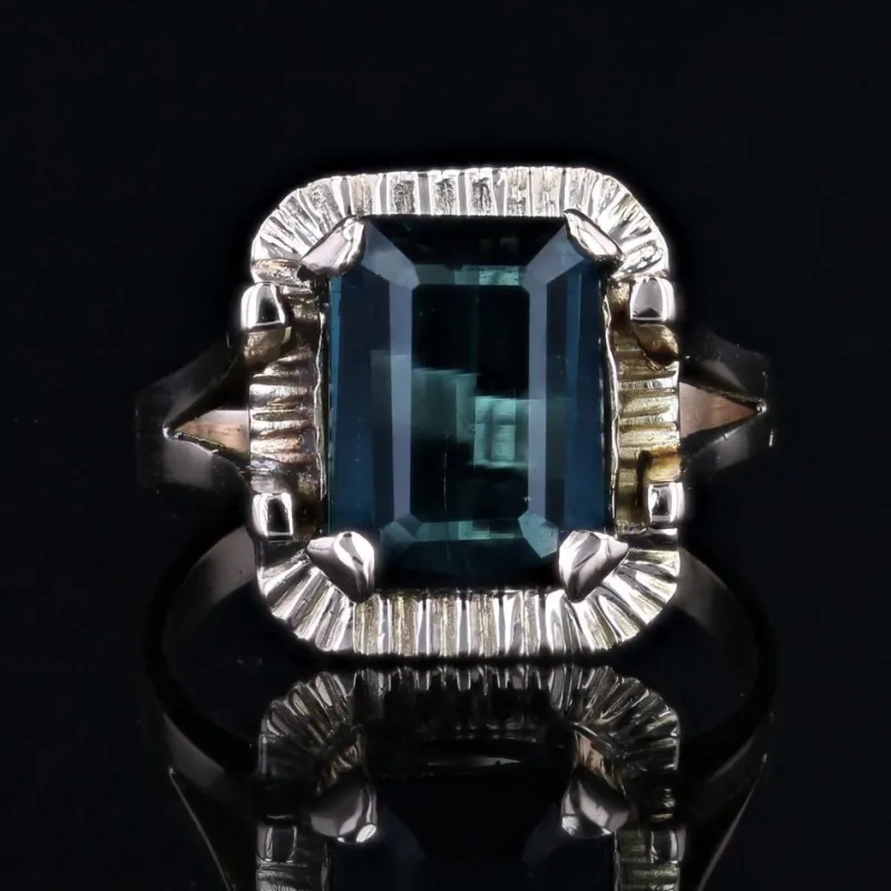 New Pamono French Tourmaline Indigolite Ring in 18 Karat Rose Gold, 1960s