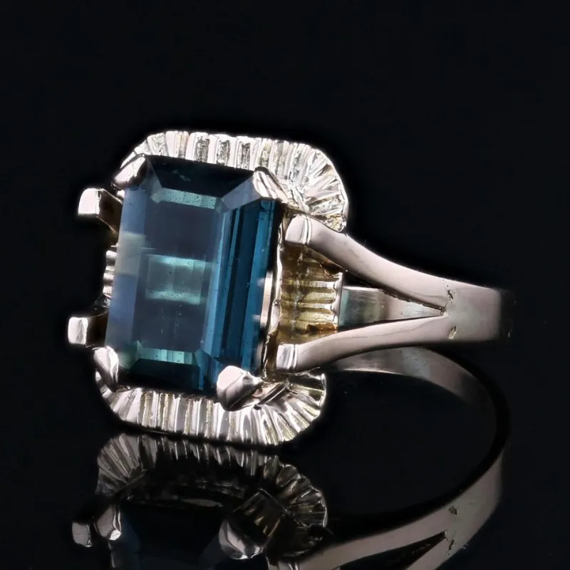 New Pamono French Tourmaline Indigolite Ring in 18 Karat Rose Gold, 1960s