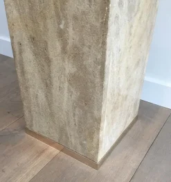 Pamono French Travertine & Brass Column, 1970s><noscript><img width=
