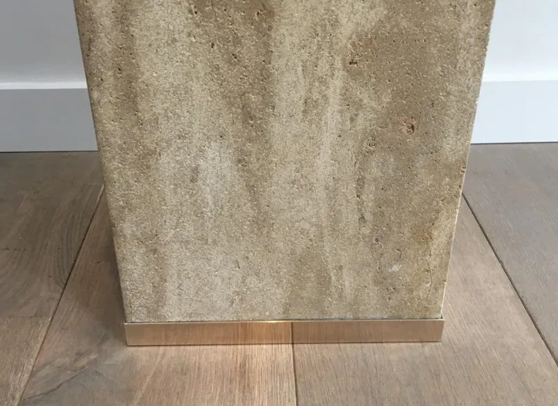Pamono French Travertine & Brass Column, 1970s> Pedestals And Columns