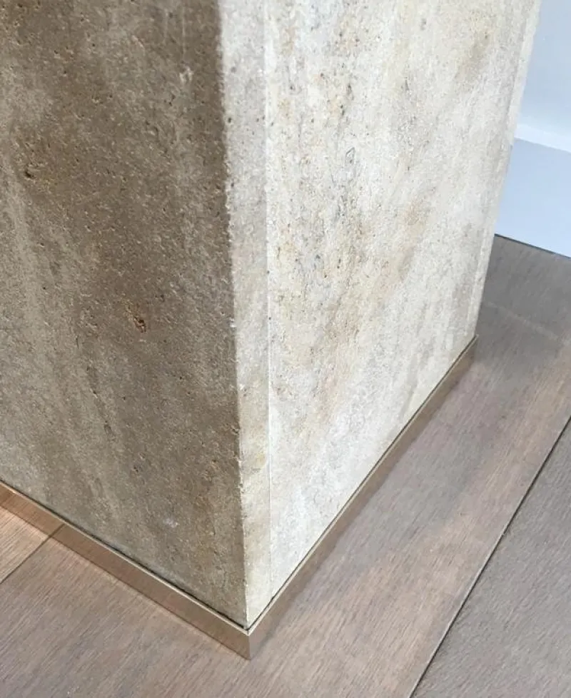 Pamono French Travertine & Brass Column, 1970s> Pedestals And Columns