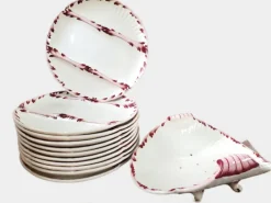 Pamono French Victorian Ironstone Asparagus Plate from Sarreguemines, Set of 10> Dinner Plates & Bowls