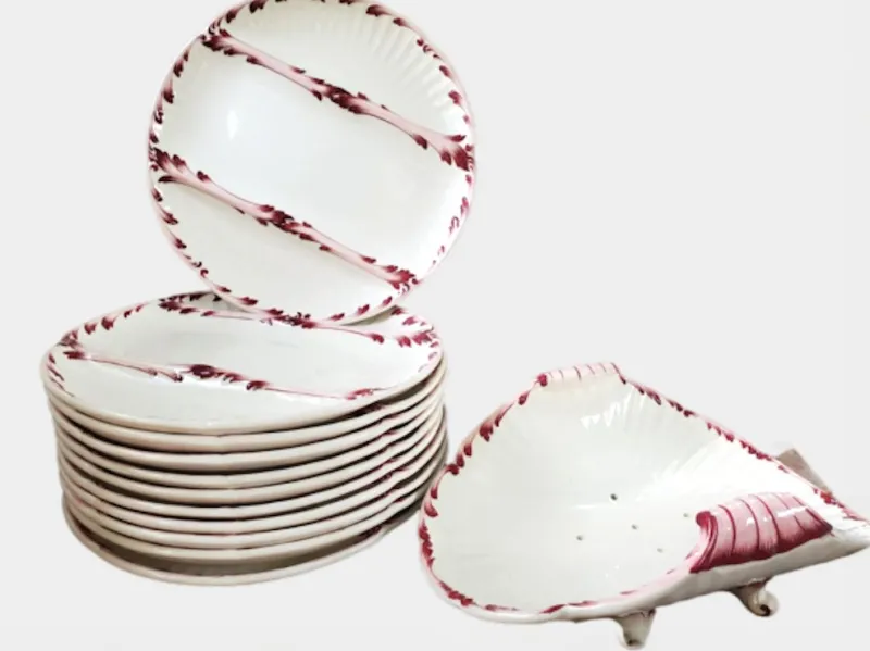 Pamono French Victorian Ironstone Asparagus Plate from Sarreguemines, Set of 10> Dinner Plates & Bowls