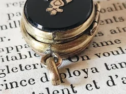 Pamono French Victorian Onyx Maritime Lucky Charm Locket with Gold-Filled Heart Anchor