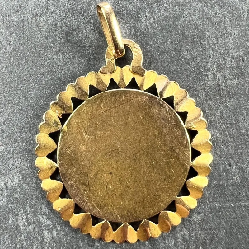 Clearance Pamono French Virgin Mary Heart Frame 18k Yellow Gold Medal Charm Pendant by Perroud, 1940s