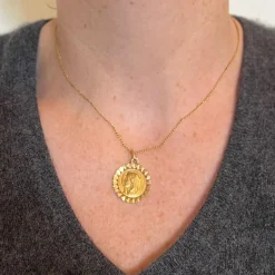 Clearance Pamono French Virgin Mary Heart Frame 18k Yellow Gold Medal Charm Pendant by Perroud, 1940s