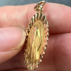 Clearance Pamono French Virgin Mary Heart Frame 18k Yellow Gold Medal Charm Pendant by Perroud, 1940s