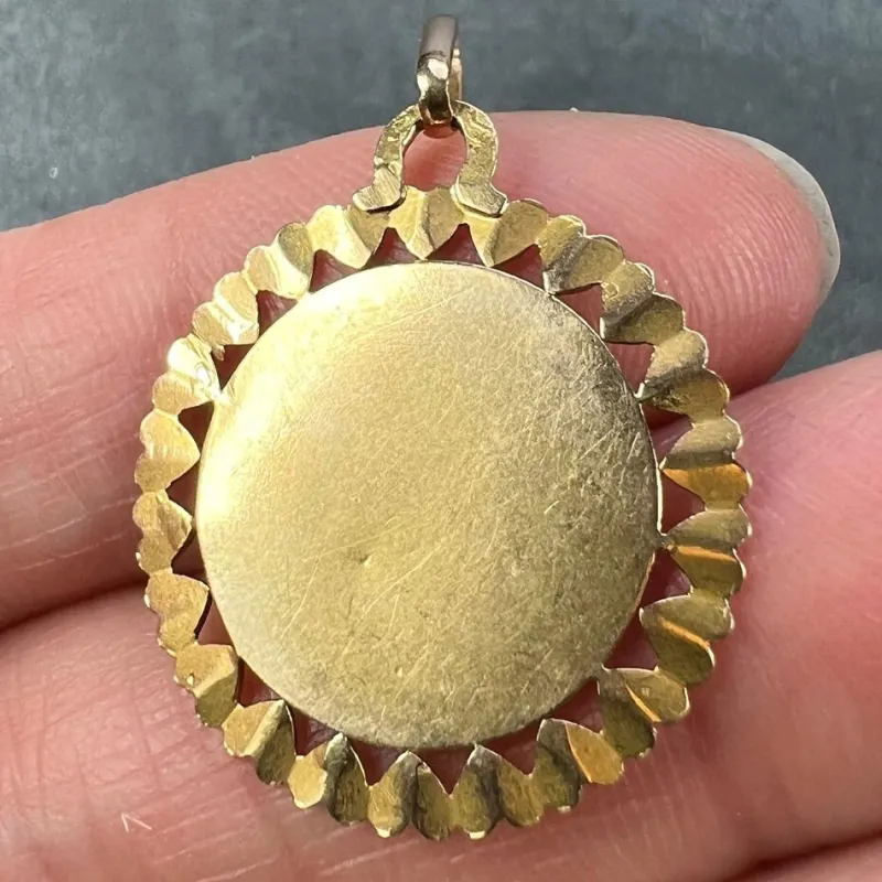 Clearance Pamono French Virgin Mary Heart Frame 18k Yellow Gold Medal Charm Pendant by Perroud, 1940s