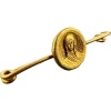 Pamono French Virgin Mary Medal Safety Pin 18k Yellow Gold Charm Brooch, 1920s> Brooches