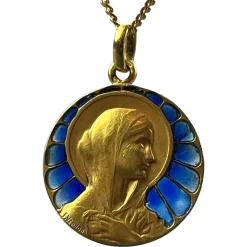 Online Pamono French Virgin Mary Plique a Jour Enamel 18k Yellow Gold Charm Pendant by Vernon, 1890s