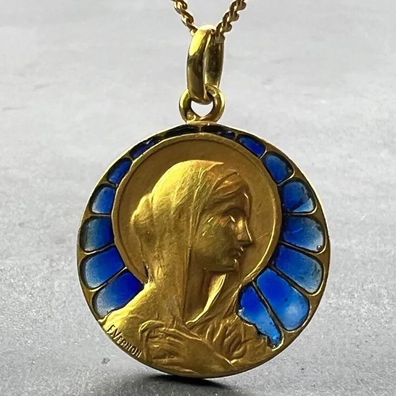 Online Pamono French Virgin Mary Plique a Jour Enamel 18k Yellow Gold Charm Pendant by Vernon, 1890s