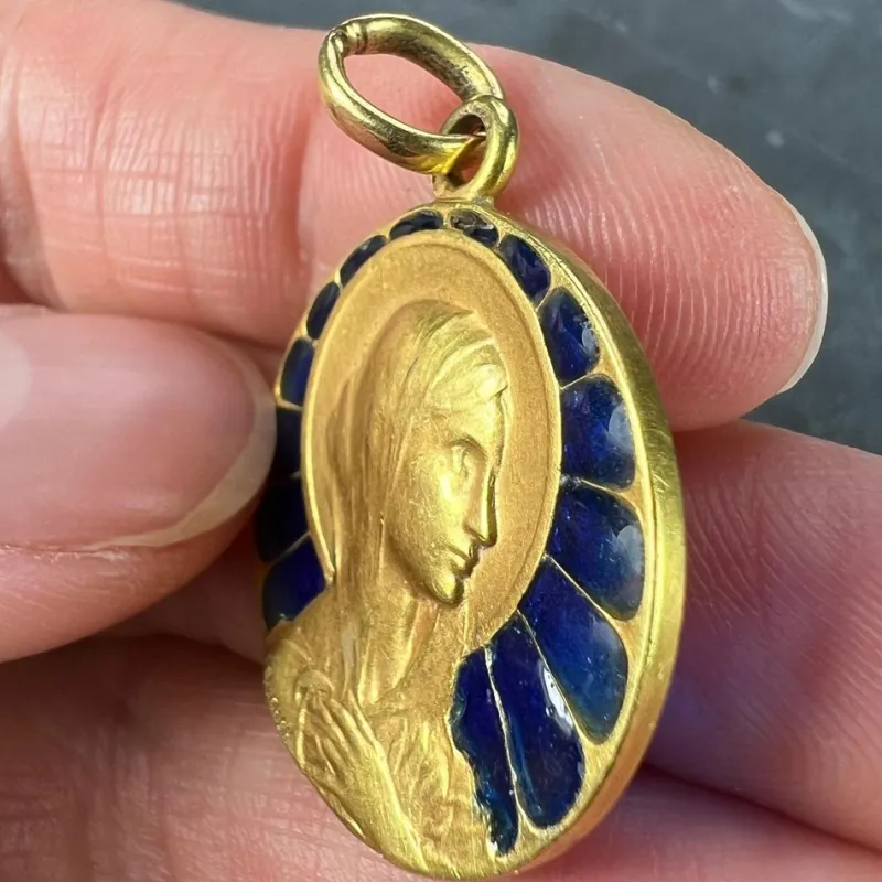 Online Pamono French Virgin Mary Plique a Jour Enamel 18k Yellow Gold Charm Pendant by Vernon, 1890s