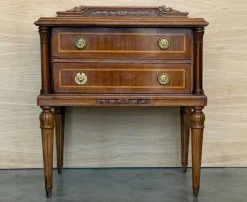 Pamono French Walnut Nightstands or Side Tables with Drawers, 1900s, Set of 2><noscript><img width=